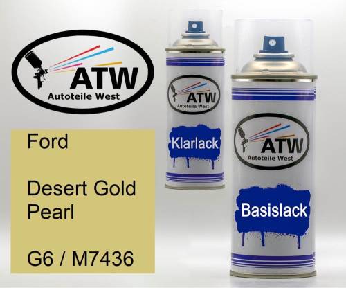 Ford, Desert Gold Pearl, G6 / M7436: 400ml Sprühdose + 400ml Klarlack - Set, von ATW Autoteile West.